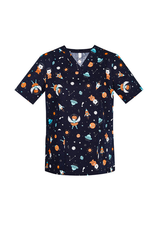 BIZ CARE Womens Printed Space Party Scrub Top CST148LS