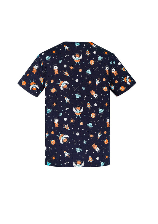 BIZ CARE Mens Printed Space Party Scrub Top CST148MS