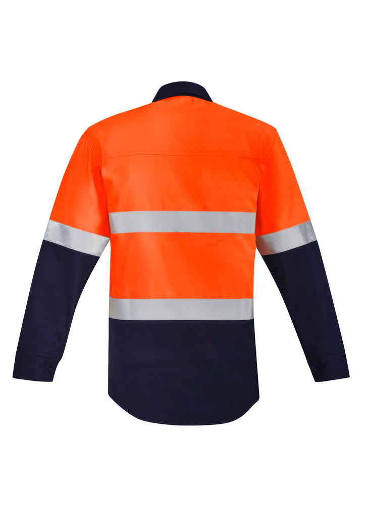 SYZMIK Mens Orange Flame Hi Vis Closed Front Shirt - Hoop Taped ZW143