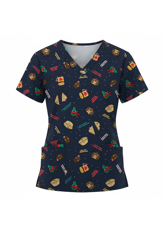 BIZ CARE Womens Christmas Scrub Top C602W