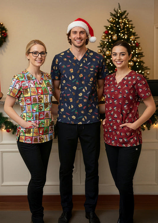 BIZ CARE Unisex Christmas Scrub Top C603U