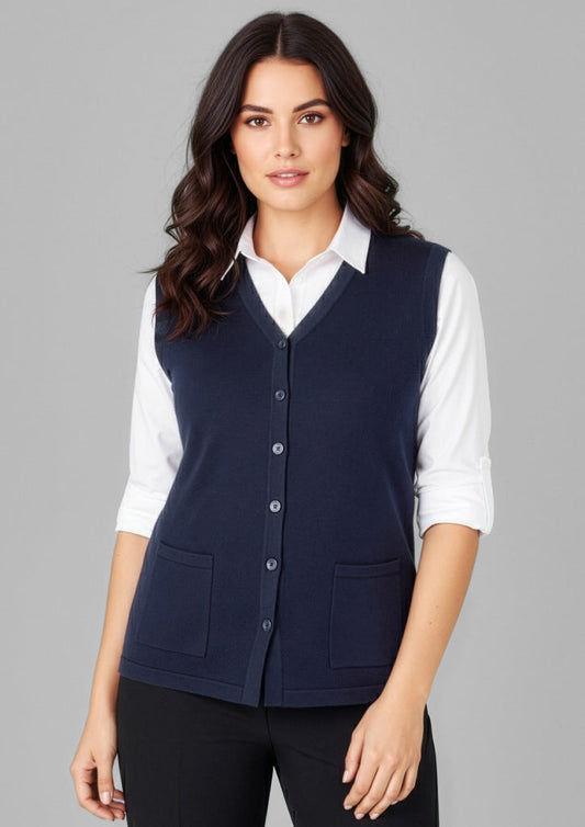 BIZ CARE Womens Button Front Knit Vest CK961LV