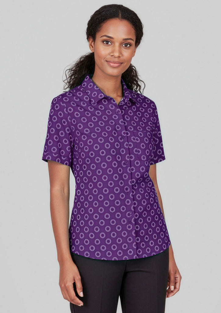 BIZ CARE Womens Florence Daisy Print Short Sleeve Shirt CS948LS