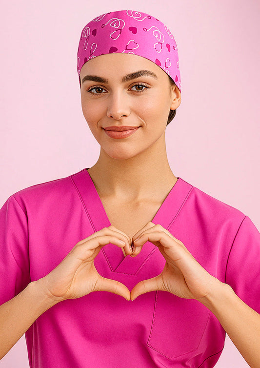 BIZ CARE Unisex Pink Printed Scrub Cap CSC246U