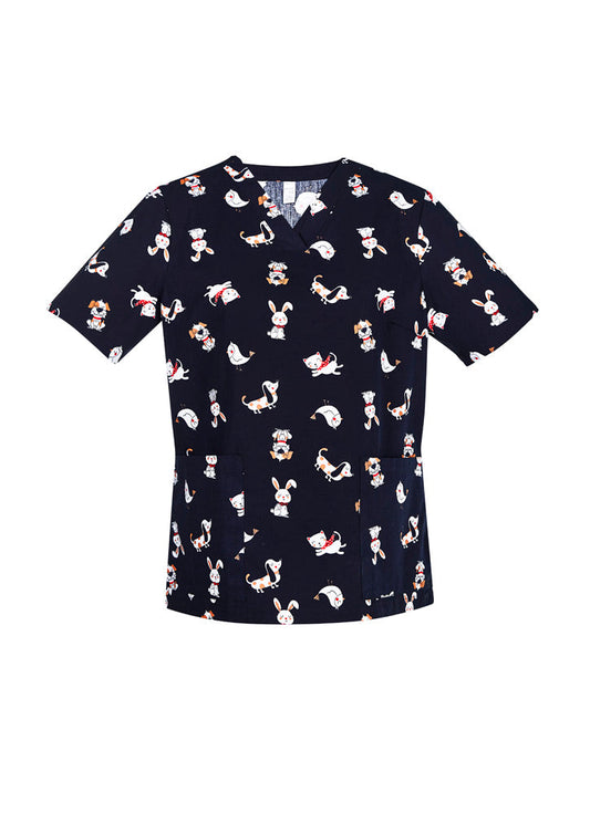 BIZ CARE Womens Printed Best Friends Scrub Top CST147LS