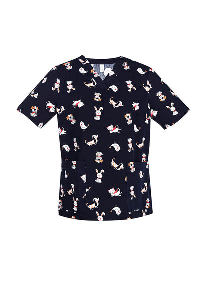 BIZ CARE Womens Printed Best Friends Scrub Top CST147LS