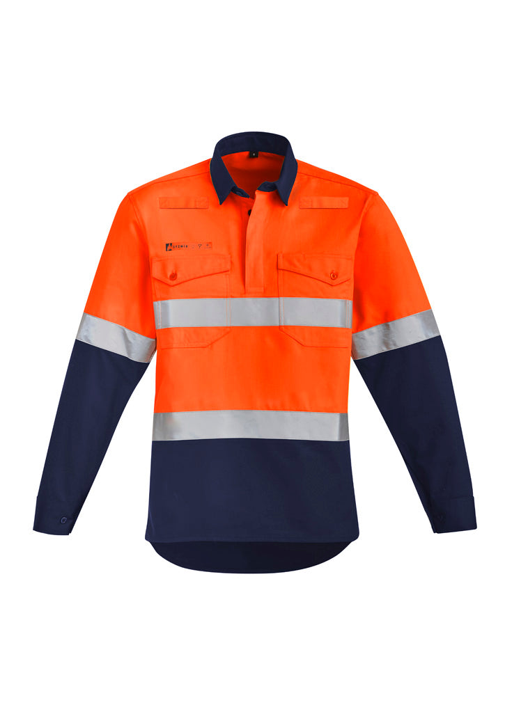 SYZMIK Mens Orange Flame Hi Vis Closed Front Shirt - Hoop Taped ZW143