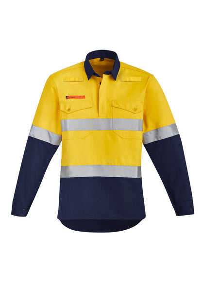 SYZMIK Mens Orange Flame Hi Vis Closed Front Shirt - Hoop Taped ZW143