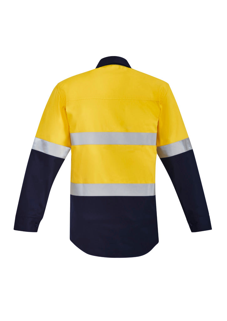 SYZMIK Mens Orange Flame Hi Vis Closed Front Shirt - Hoop Taped ZW143