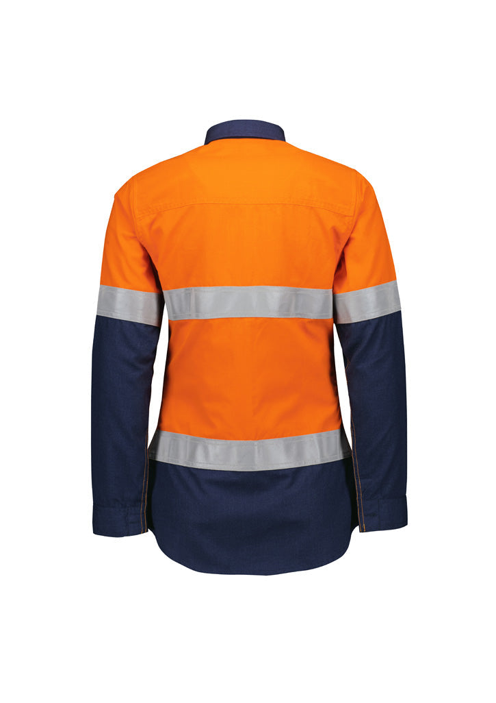 SYZMIK Womens Orange Flame Lightweight Ripstop Taped Shirt ZW170